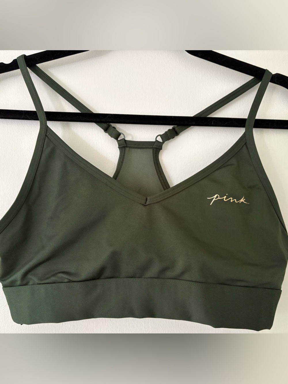 Medium PINK Victoria's Secret Olive Green Strappy Sports Bra